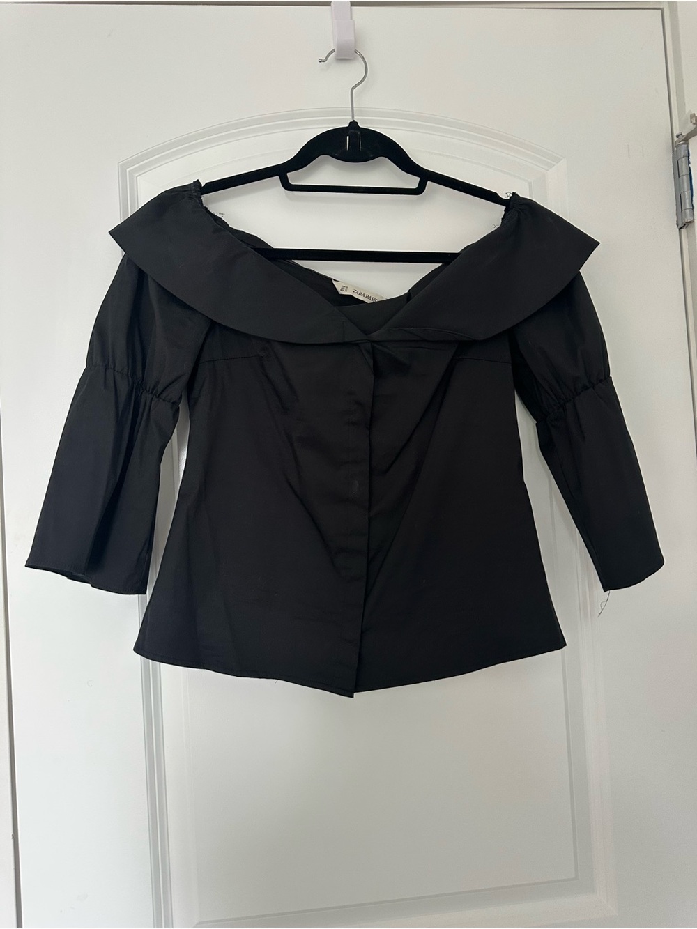 Zara Black Off-Shoulder Top with Wide Collar